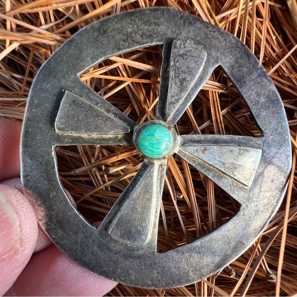 Heavy old sterling silver turquoise pendant